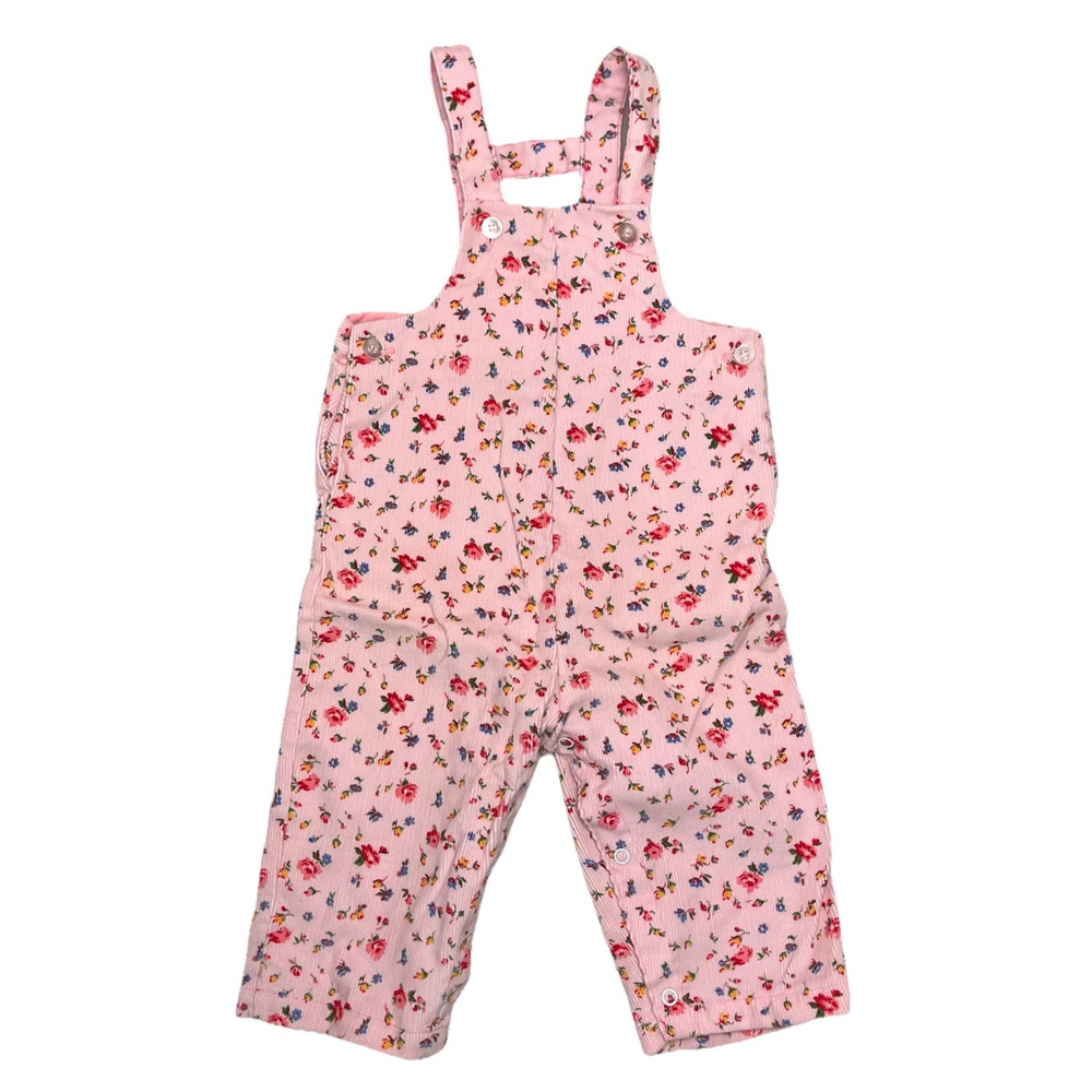 Vintage Healthtex 24M Pink Corduroy Bib Overalls Floral Print Toddler Girl